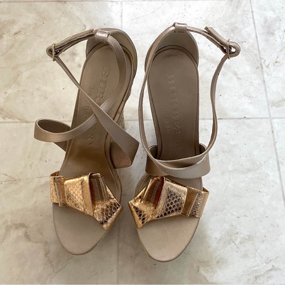 Burberry Made in Italy Satin Rosegold Leather Bow Espadrilles Sandals sz 9/39 - Picture 3 of 14